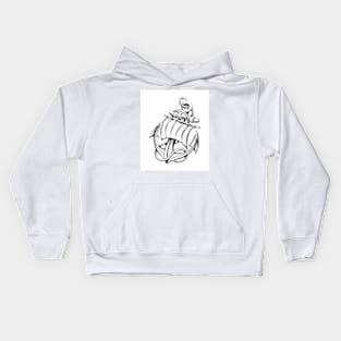 Ship Anchor with Sail and Ropes Tattoo drawn in Engraving Style. Kids Hoodie